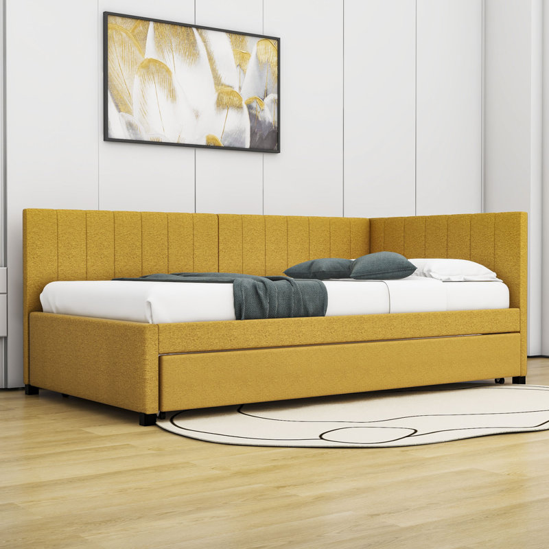 Yasmir Upholstered Sofa Daybed with Trundle, Yellow, Twin