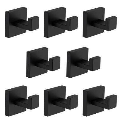 8 Pieces Towel Hook Stainless Steel Matte Black Wall Mounted Rustproof Hidden Screw Design