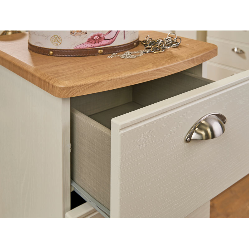 Fully Assembled Murier 2 Drawer Bedside Table, Cream Ash/Riviera Oak