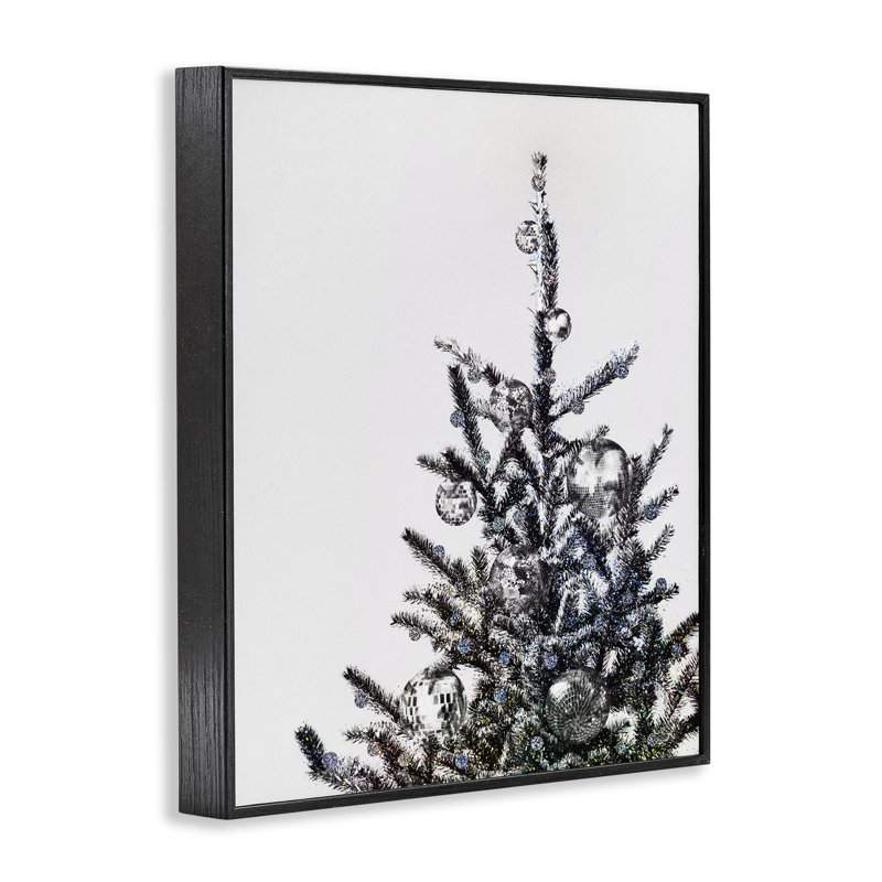 Arbre de Noël, boules disco, estampe numérique par Victoria Barnes, Giclée encadrée noir minuit, H 14 po x l 11 po