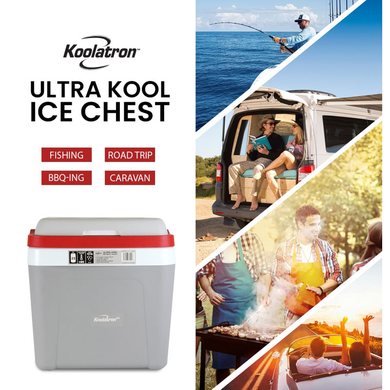 Koolatron Ultra Kool Ice Chest Cooler with Carry Handle - Grey