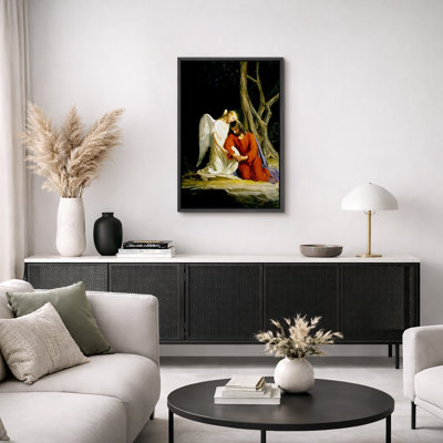 Angel Consoling Christ in Gethsemane Artwork, Christian Devotional Scene Pictures, Framed Canvas Giclee Print Wall Art