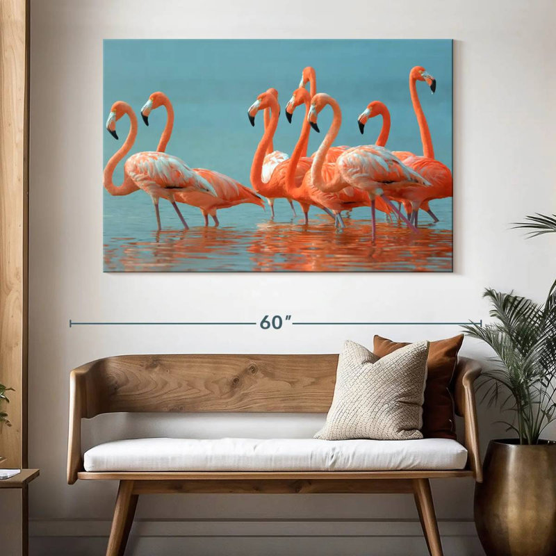 Troupeau de flamants roses, H 34 po x l 51 po