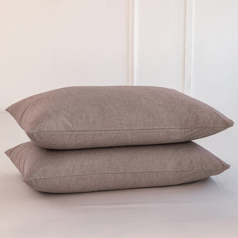 MooMee Pillowcases Envelope Closure 100% Washed Cotton Linen Like Textured Breathable Soft, Standard (20" x 26"), Mauve Brown