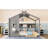 Full Size Floor House Bed For Toddler, Kids Montessori Bed  With Storage Shelf, Playhouse Bed With Roof Design, Gray