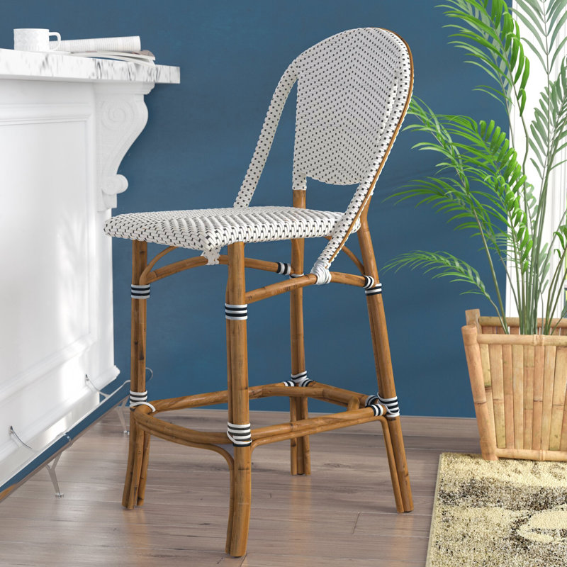 Popplestone Rattan Stool, White with Cappuccino Dots, Counter Stool (26.3" Seat Height)