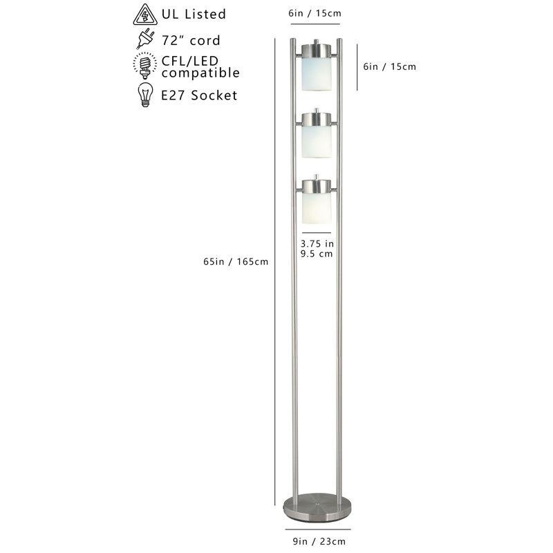 Léa 65'' Brushed Silver Column Floor Lamp, White