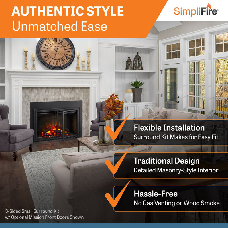 Black Electric Fireplace with 5000 BTU, 20.5" H x 29.8" W x 11.25" D