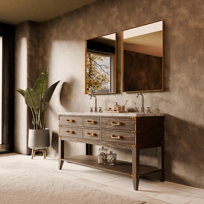 Double Bathroom Vanity with Top, Black/Gold