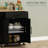 Black Storage Kitchen Island With Ac & Ports, Rolling Cart, Microwave Stand, Towel Rack Spice Cart Outlets And Rack, Rolling,