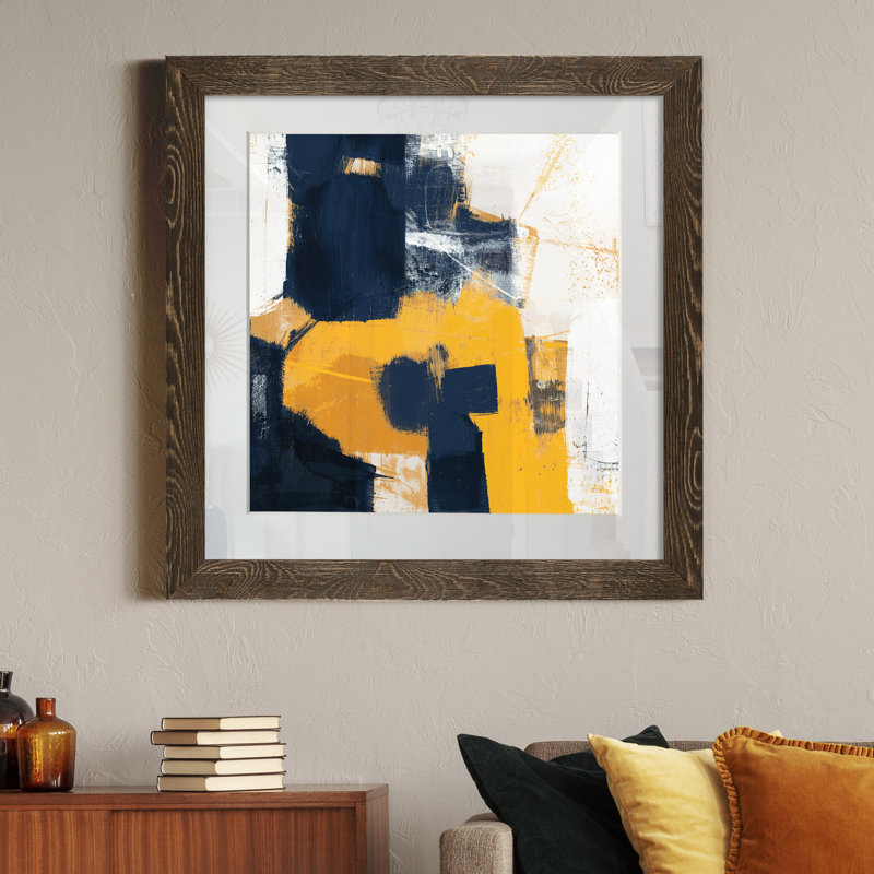 Marine et or II-impression sur papier, H 27,5 po x l 27,5 po x P 1,5 po, Cadre noyer