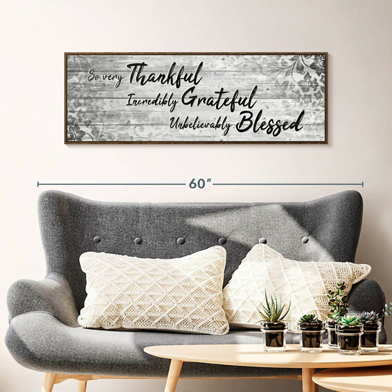 Plaque murale «Thankful Grateful Blessed IV», 43 po x 15 po, Cadre flottant noyer