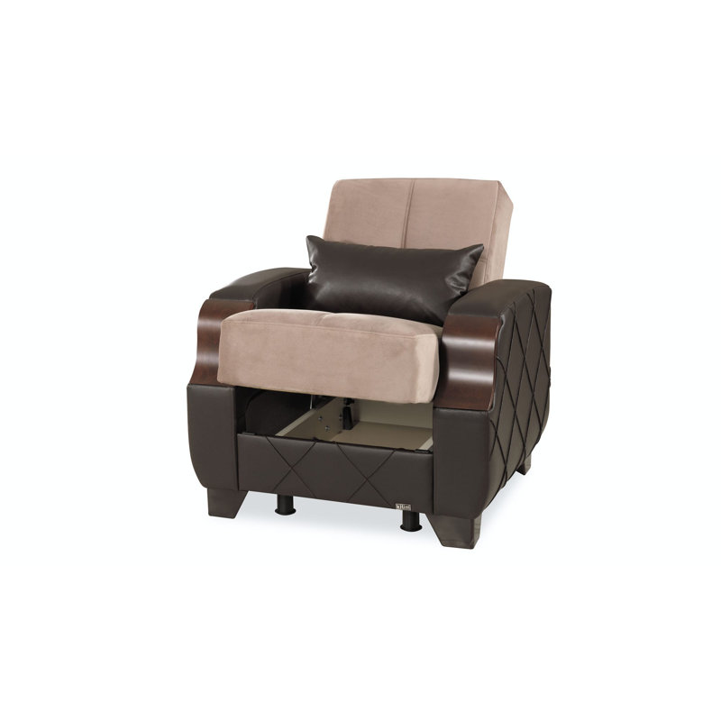 Olivo Fabric Upholstered Convertible 3-in-1 Sleeper Arm Chair With Storage, Brown