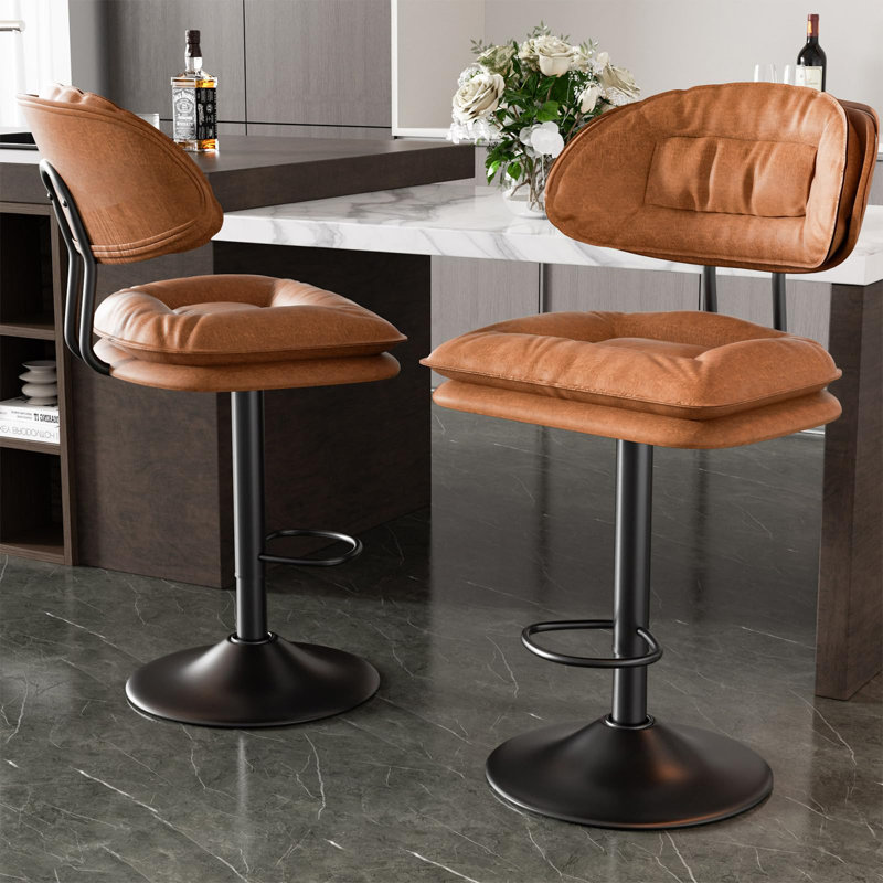 Bergess Swivel Upholstered Adjustable Height Counter Stool with Metal Frame, Orange