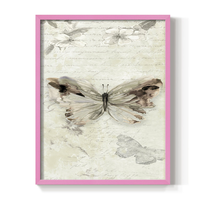 La Chanson du Papillon II, reproduction encadrée - bois massif, Rose, H 11 po x l 9 po