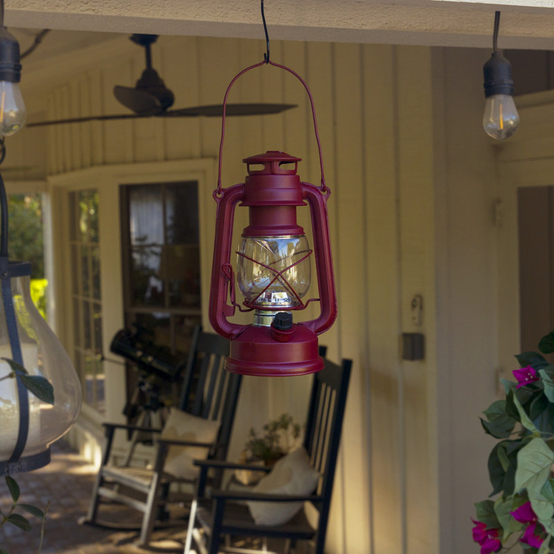 10'' Battery Powered Integrated LED Hurricane Lantern, Red