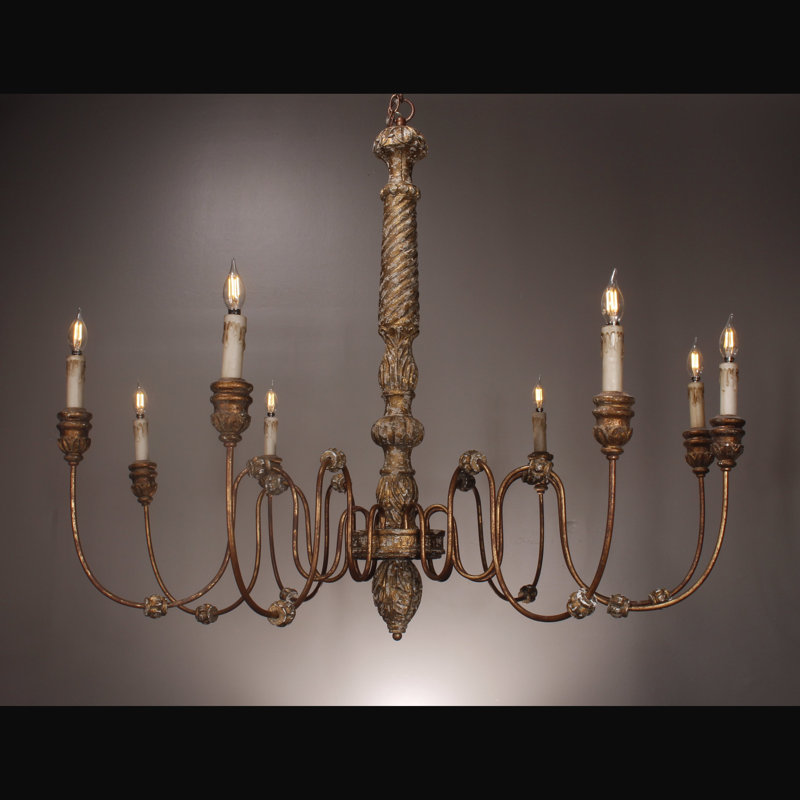 Lustree 8 lumières façon bougie/classique Armor, Feuille d'or patinée