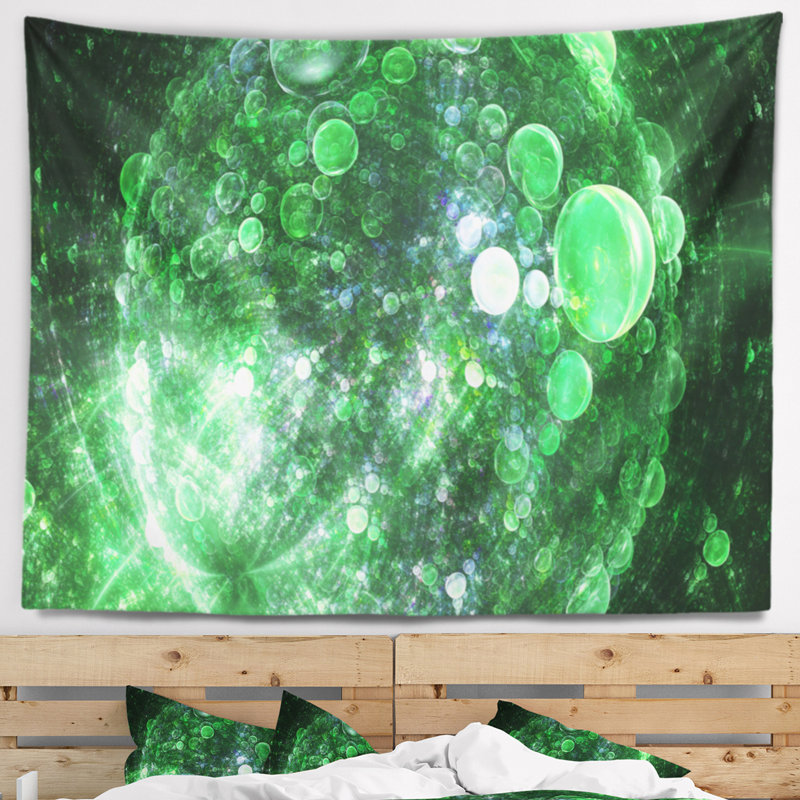 Tapisserie à la planète de bulles abstrait vert abstrait, H 68 po x l 80 po