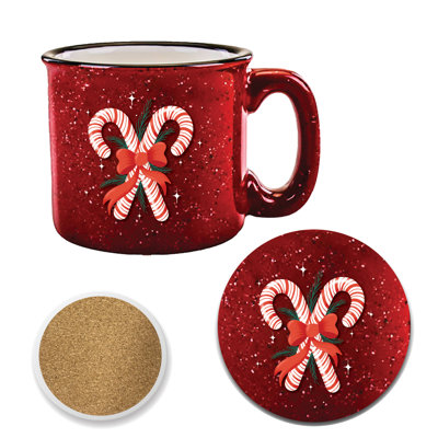 Ensemble de grandes tasses et sous-verres en céramique 15 oz Lets Get Merry II