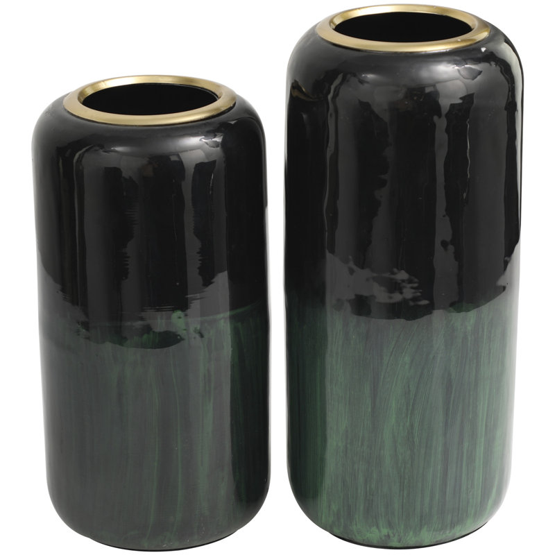 Metal Table Vase, Green, 13" H x 5.8" W x 5.75" D