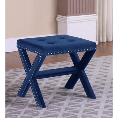 Banc en velours bleu avec siège et garniture cloutée, structure en bois franc d'ingénierie, pour ornementation des espaces de vie principaux, siège à garniture contemporaine, espaces rembourrés en mousse haute densité