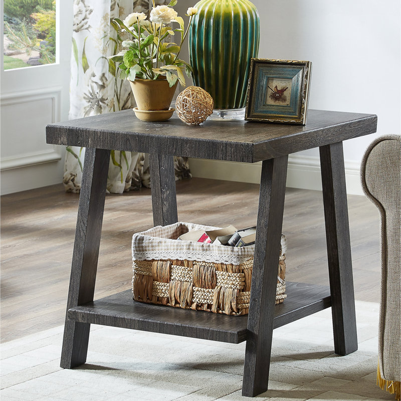 Table de bout avec tablette en bois moderne gris anthracite avec finition de rangement supplémentaire reproduite plus d'options et d'esthétique