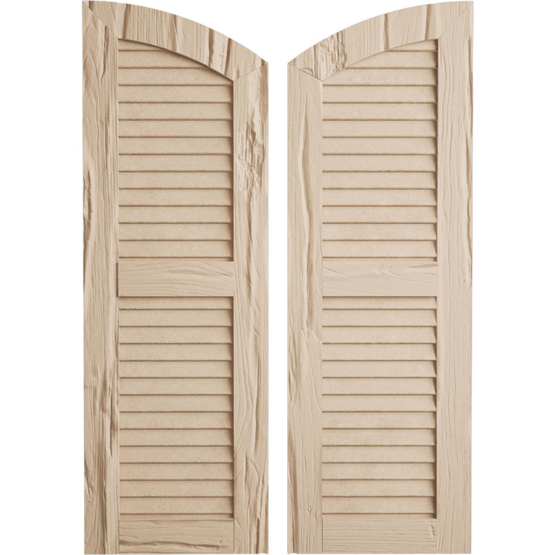Timberthane Two Equal Louvre w/Elliptical Top Shutters, Riverwood Texture/Primed Tan, 12", 28"