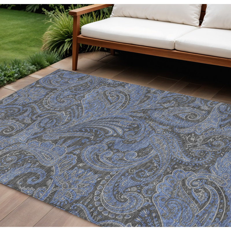 Tapis gris anthracite lavable à motif cachemire 8 pi x 10 pi