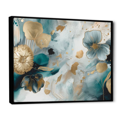 «Blue and Gold Exploration Floral Forms I», reproduction d'art sur toile florale abstraite