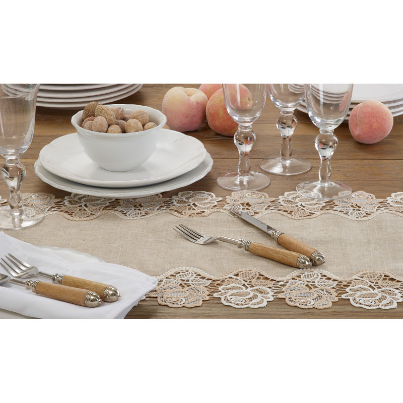 Natural Lace Rose Border Polyester Table Runner