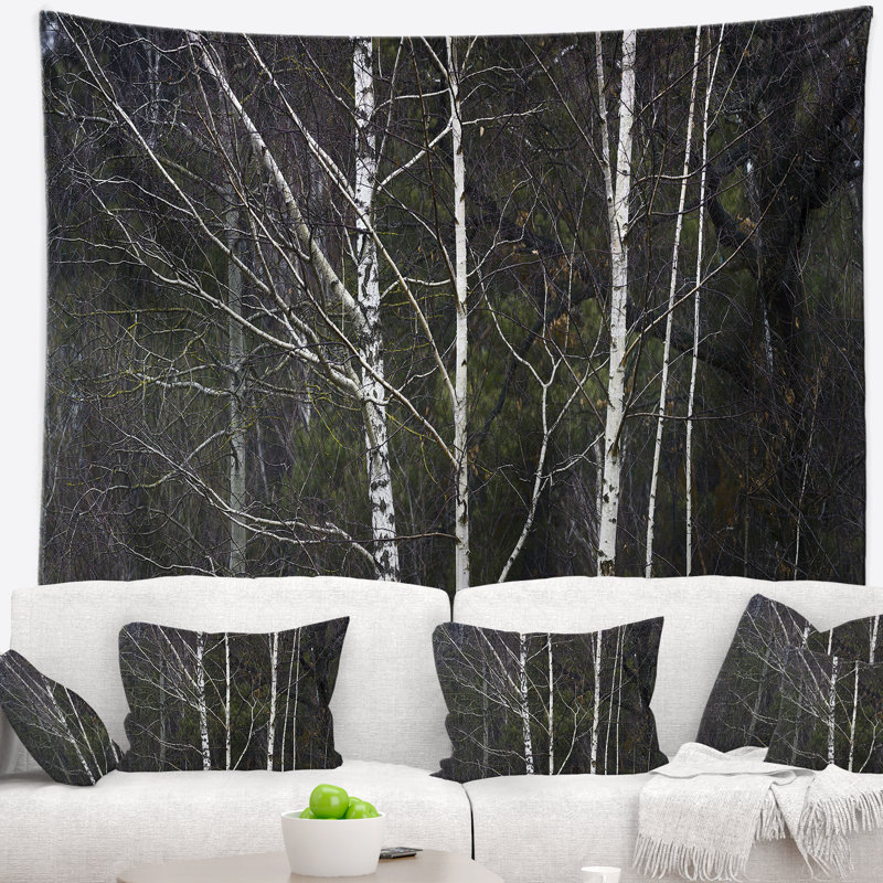 Tapisserie de forêt abstraite en polyester bouleau avec accessoires suspendus inclus, H 32 po x l 39 po