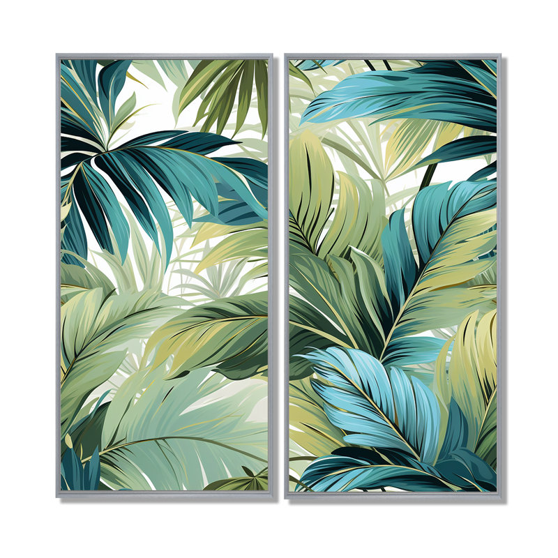 Palmier, motif tropical - art mural vert, H 32 po x l 32 po, Argent argent, Reproduction encadrée sans passe-partout