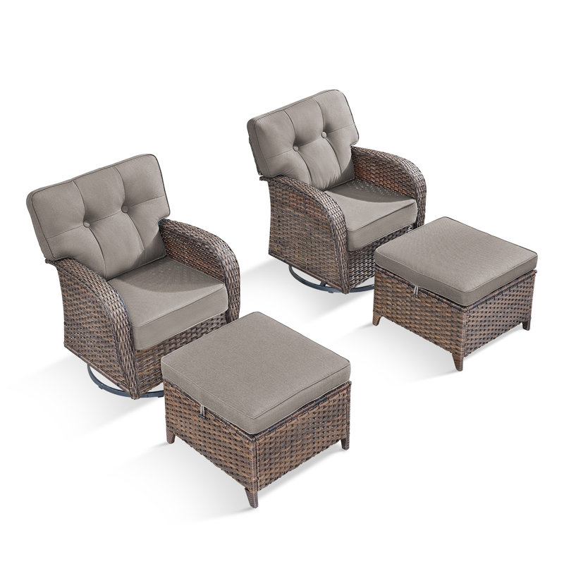 Ensemble de conversation d'extérieur rotin en osier pour 2 personnes avec repose-pieds Teebeck, Gris