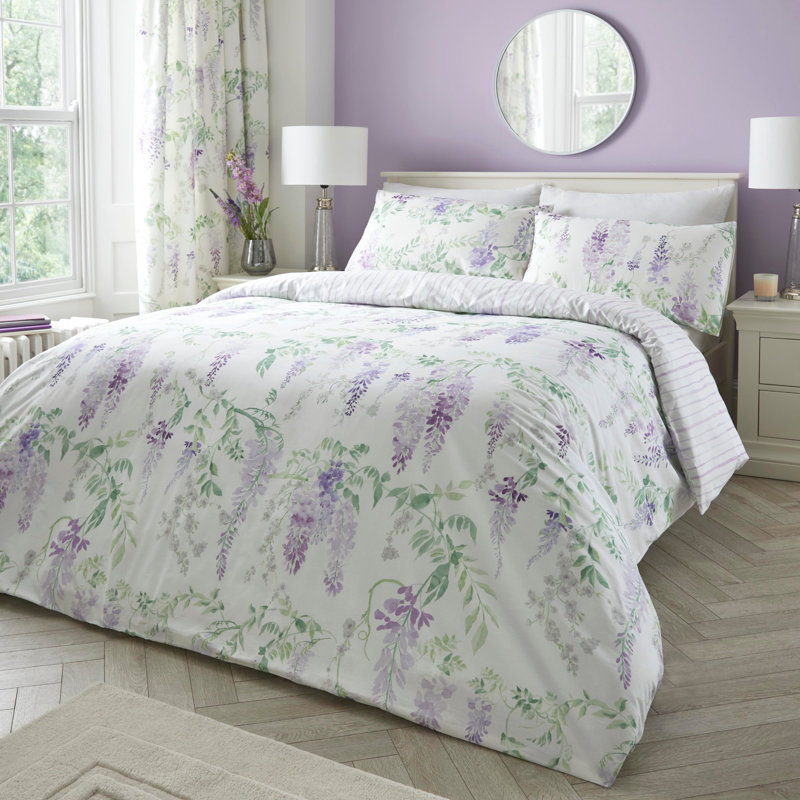 Polyester Floral Duvet Cover Set with Pillowcases, Kingsize - 2 Standard Pillowcases