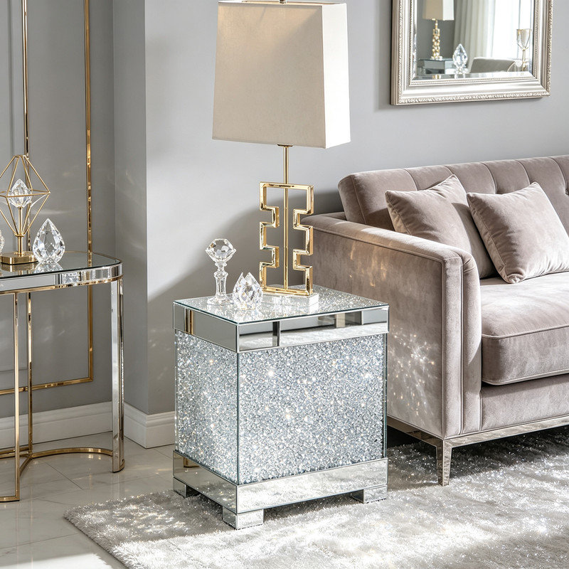 Table de bout carrée en faux cristal Averly