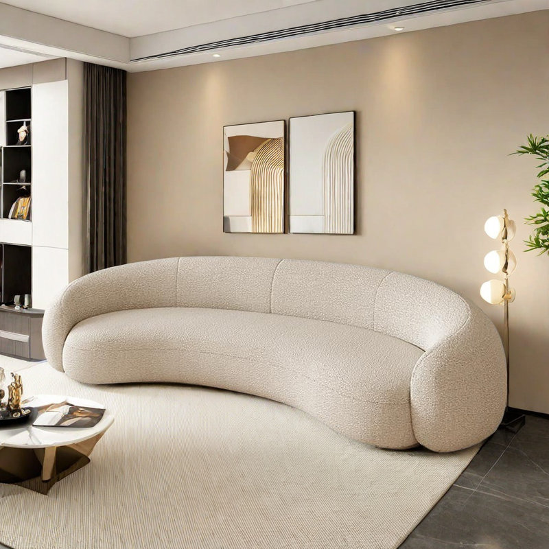 Canapé incurvé moderne de style simple, H 26,77 po x l 94,49 po x P 46,46 po, Beige
