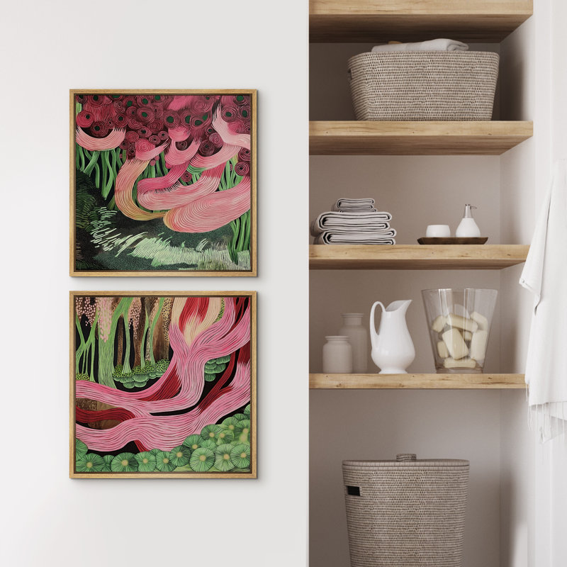 Abstrait, ensemble de 2 reproductions d'art sur toile encadrées botaniques encadrées, H 24 po x l 24 po