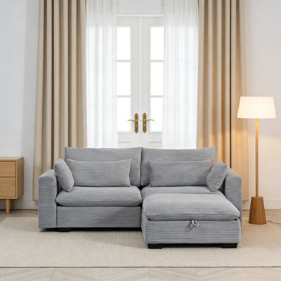 Modern Corduroy L-Shaped Sofa With Storage Ottoman