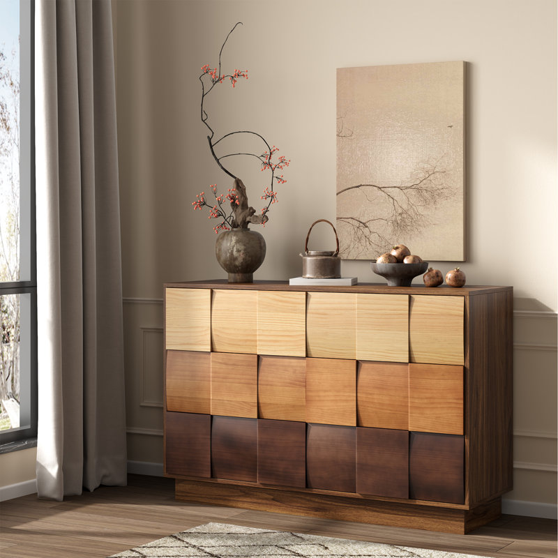 6 - Drawer 47.2"w Contrasting Colors Solid Wood Dresser