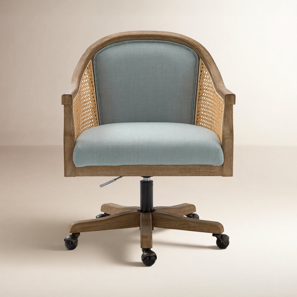 Ackeron Solid Wood Office Chair, Blue Canvas