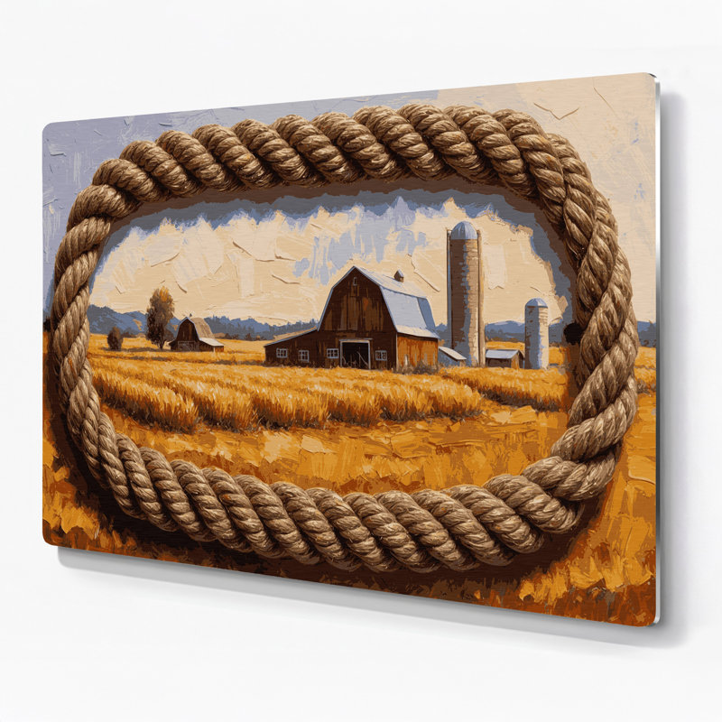 Ferme, corde métallique, art mural brun, H 24 po x l 36 po