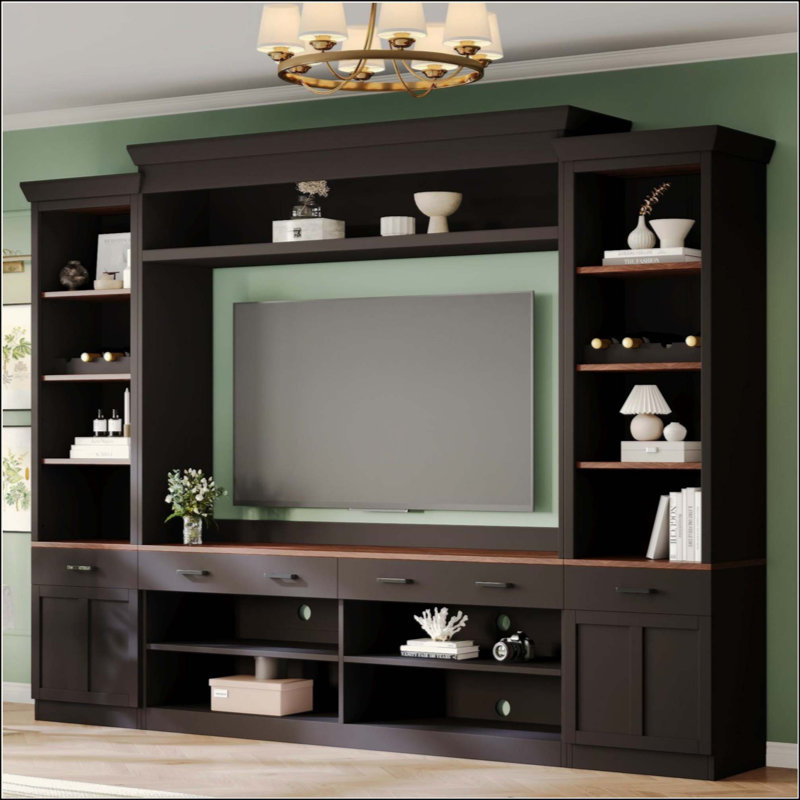 Meuble télé 4 pièces Farmhouse, Black/Dark Walnut