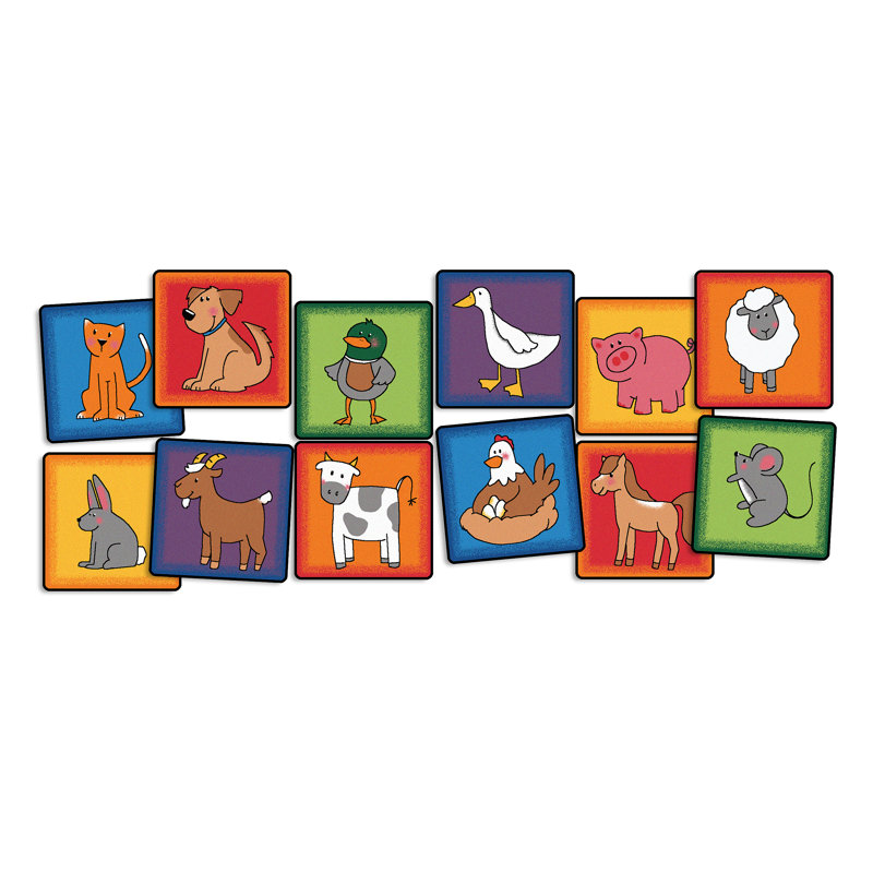 Farm Animal Individual Squares Seating Tufted Multi Color Area Rug