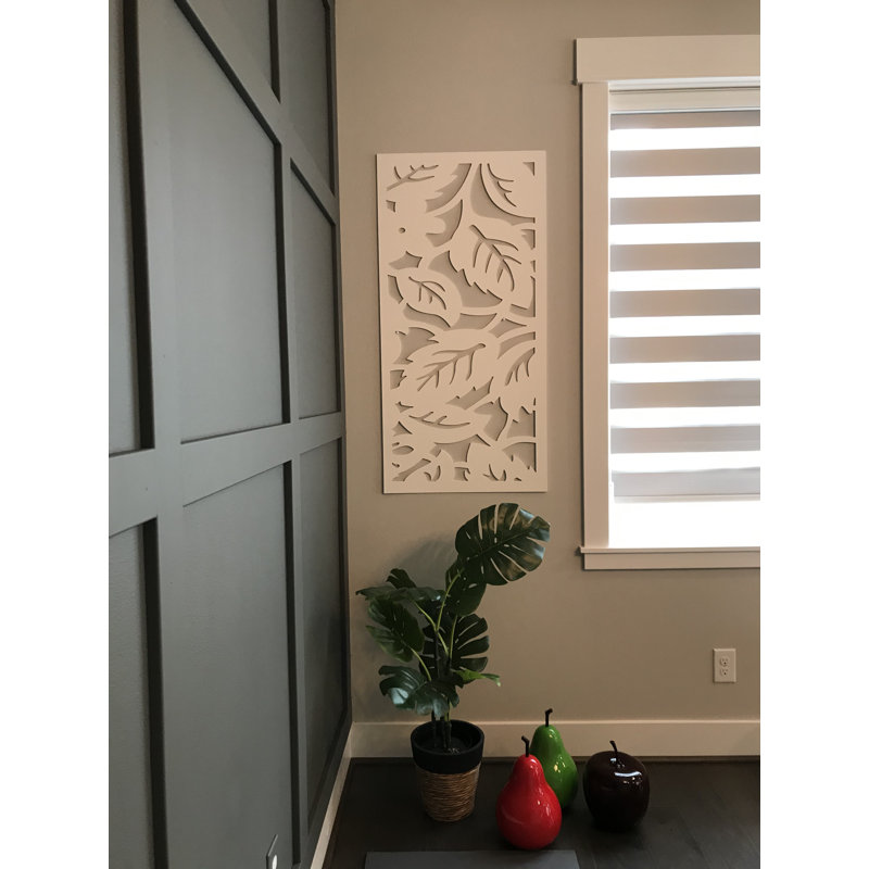 Panneau mural décoratif VIMA (feuilles) - L 48 po x l 24 po, panneau de PVC blanc avec clôture à écran privé pour la rénovation et la décoration murale