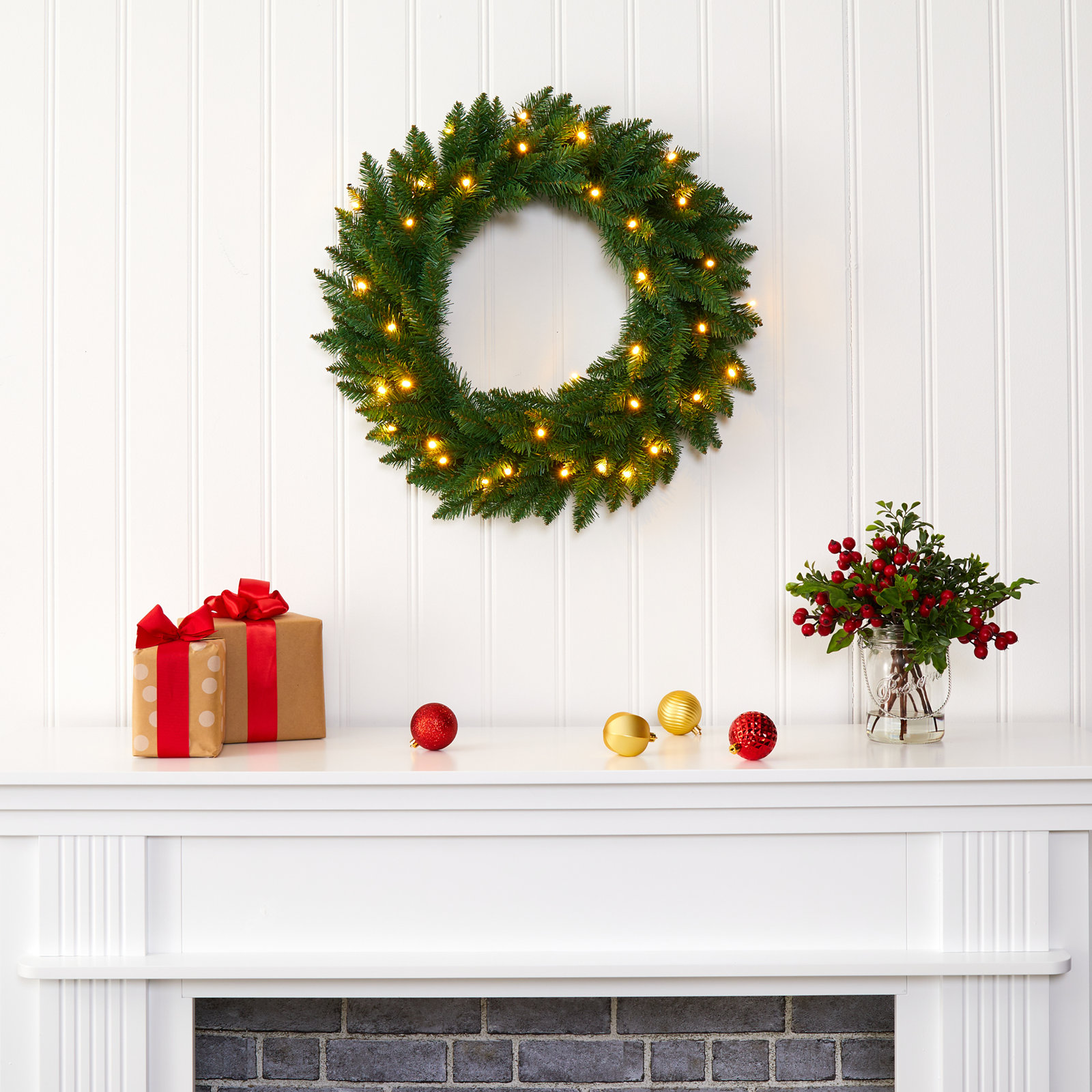 24'' Faux Pine Lighted Wreath