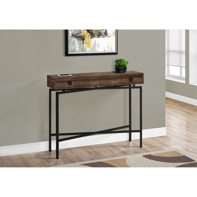 Table d'appoint, console, vestibule, étroit, canapé, tiroir de rangement, salon, chambre à coucher, stratifié brun, métal noir, contemporain, moderne