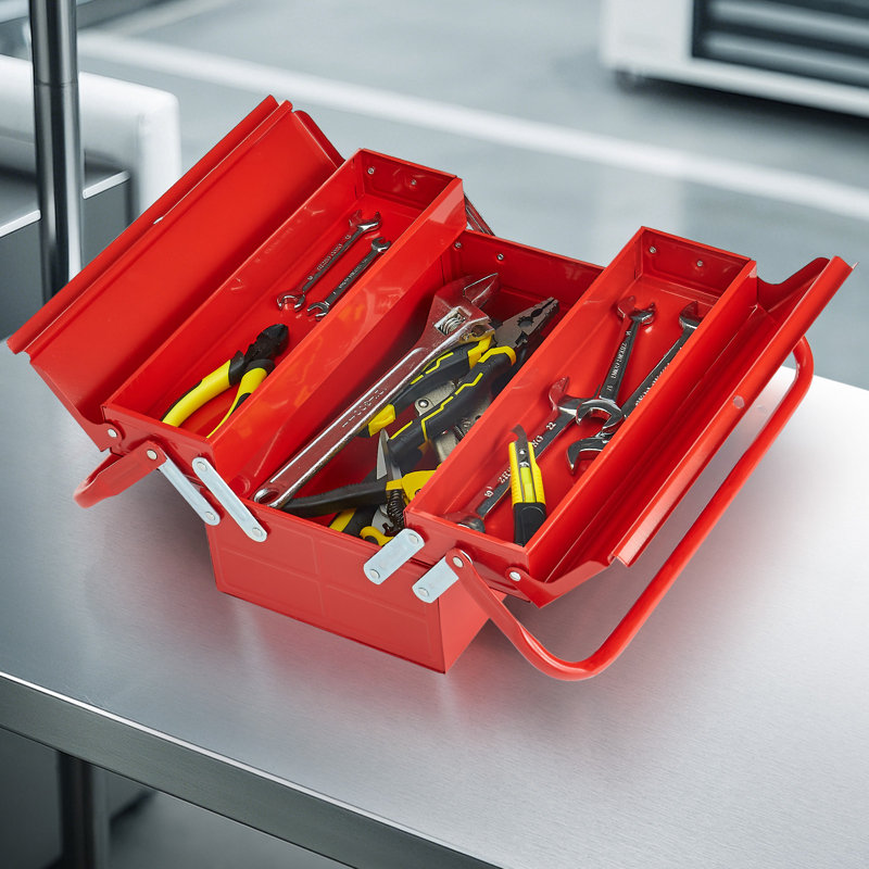 Tool Box 14-inch 2-Tier 3-Tray Folding Cantilever Toolbox with Handle Red