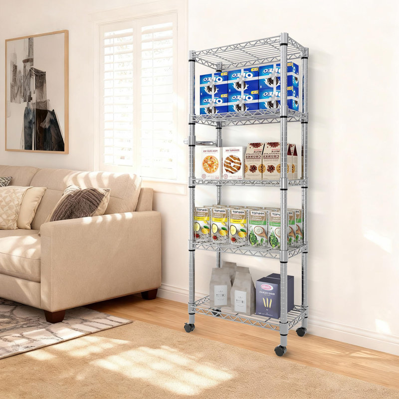 Étagère de rangement en fil métallique à 5 niveaux avec roulettes Tablette en métal robuste de 61 pouces à tablettes réglables avec poignées latérales pour le garage de cuisine Garde-manger l 23,6 po x P 11,8 po x H 61,8 po