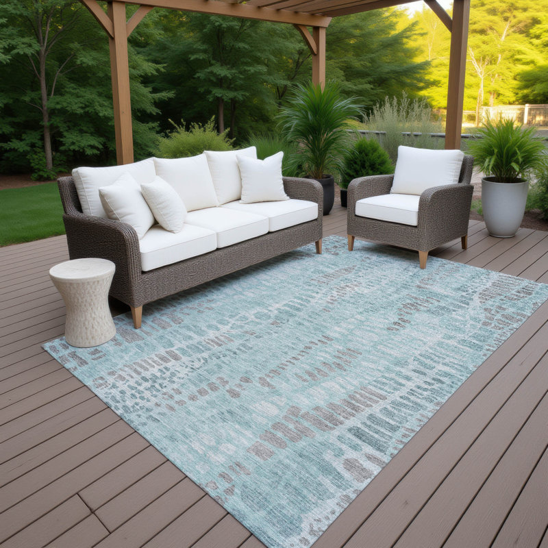 Machine Washable Indoor/Outdoor Jozwiak ACN2382 Circles Rug, Rectangle 3' x 5'