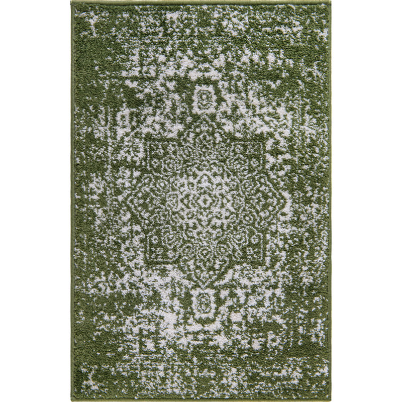 Giverny Green/White Rug, Rectangle 61 x 91cm